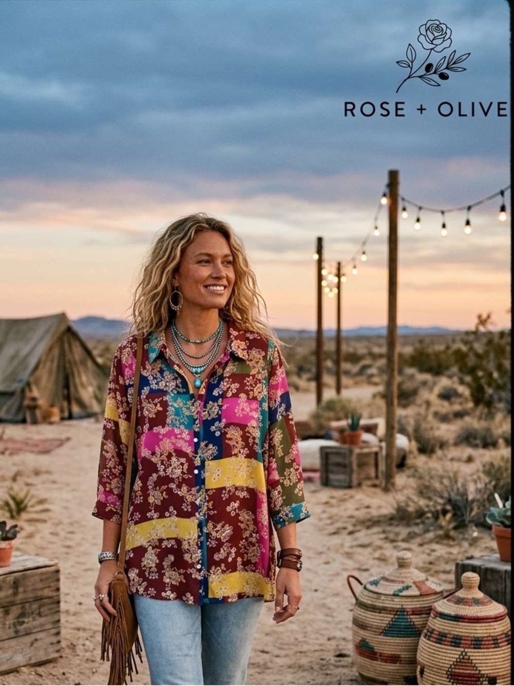 Rose & Olive Multicolor Patchwork Floral Button-Down Shirt